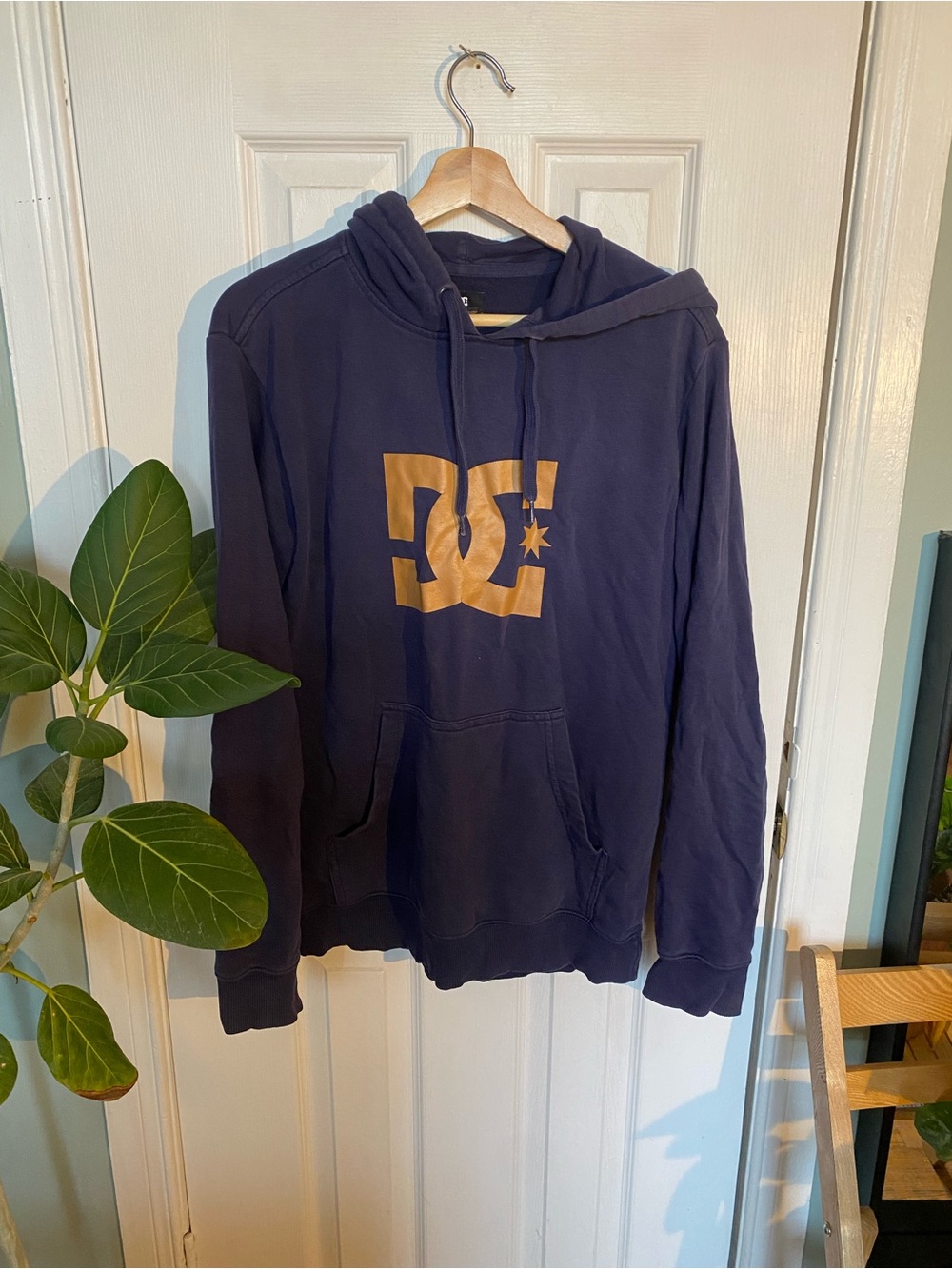 DC Men's Navy Zip-Up Hoodie with Gold Logo
